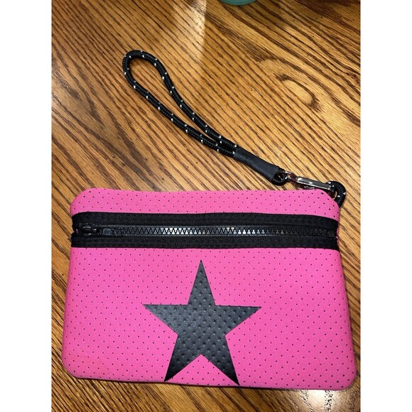 Neoprene Star Convertible Tote Bag Large With Detachable Cosmetic Bag Black Pink - Picture 10 of 12